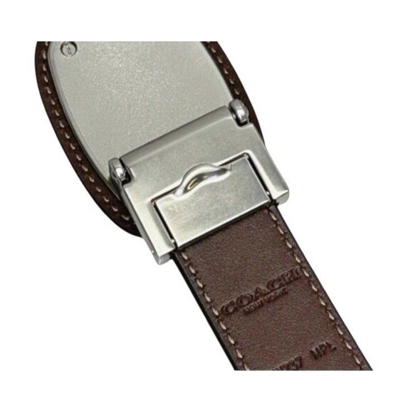 Coach Belt Plaque Buckle One Size CW737 42” Maple Brown Leather Silver-Tone NWT - Picture 12 of 14